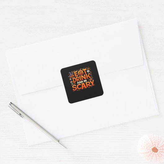 Halloween Eat Drink And Be Scary Vierkante Sticker (Envelop)