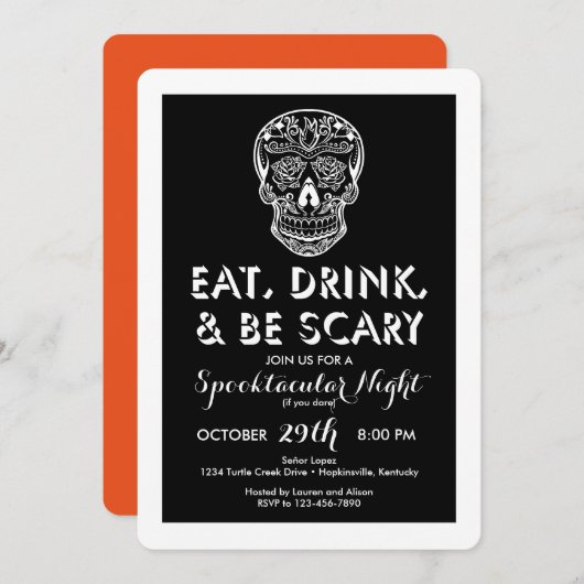 Halloween Eat, Drink & Be Scary 3D-uitnodigingen Kaart (Voorkant / Achterkant)