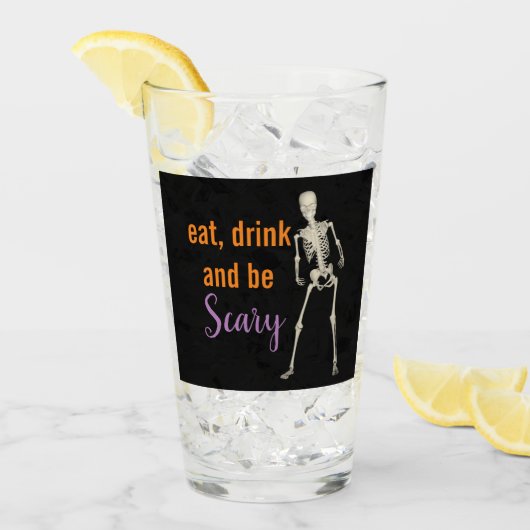 Halloween Eat Drink is Scary Skeleton Drink Glas (Voorkant ijs)