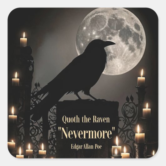 Halloween Edgar Allan Poe Raaf Gotisch Vierkante Sticker (Voorkant)
