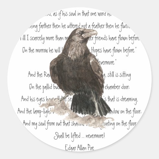 Halloween, Edgar Allen Poe, Raven, Nevermore Ronde Sticker (Voorkant)