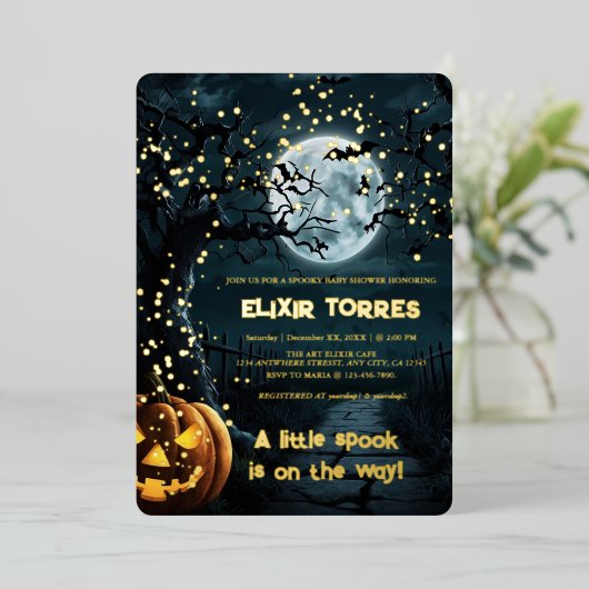 Halloween een beetje spook pompoen Baby shower Fol Folie Uitnodiging (Staand Voorkant)