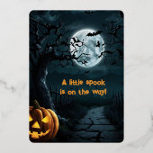 Halloween een beetje spook pompoen Baby shower Fol Folie Uitnodiging (Achterkant)