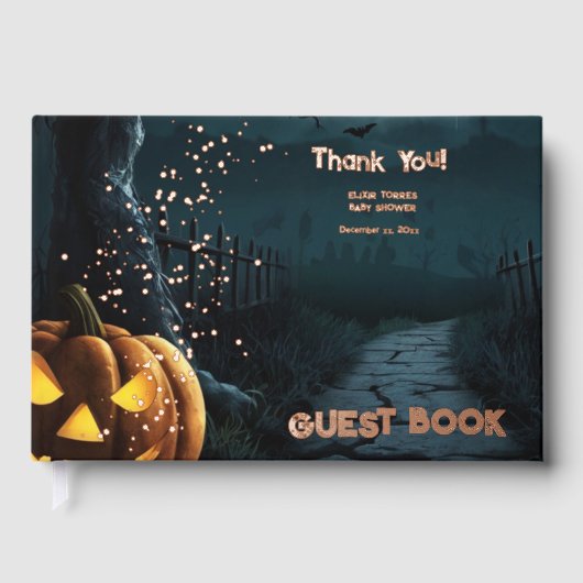Halloween een beetje spook pompoen Baby shower Fol Gastenboek (Voorkant)