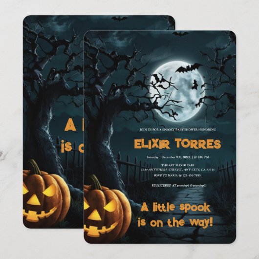 Halloween een beetje spook pompoen Baby shower Kaart (Voorkant / Achterkant)