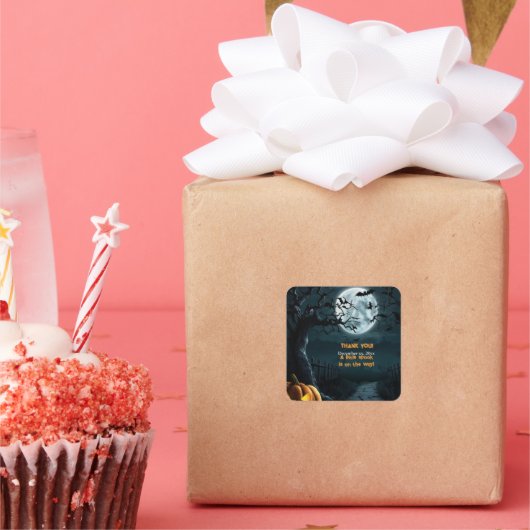 Halloween een beetje spook pompoen Baby shower Vierkante Sticker (Feest)