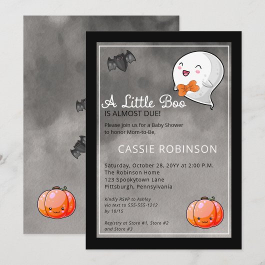 Halloween een Little Boo Ghost Boy Baby shower Kaart (Voorkant / Achterkant)