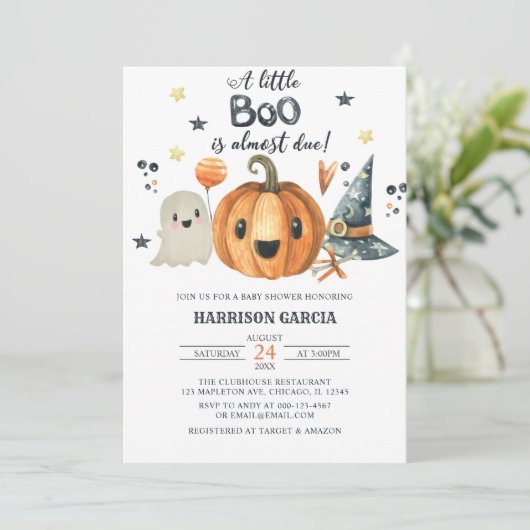 Halloween een Little Boo Pumpkin Baby shower Kaart (Staand voorkant)