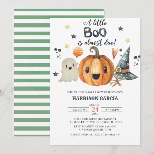 Halloween een Little Boo Pumpkin Baby shower Kaart (Voorkant / Achterkant)