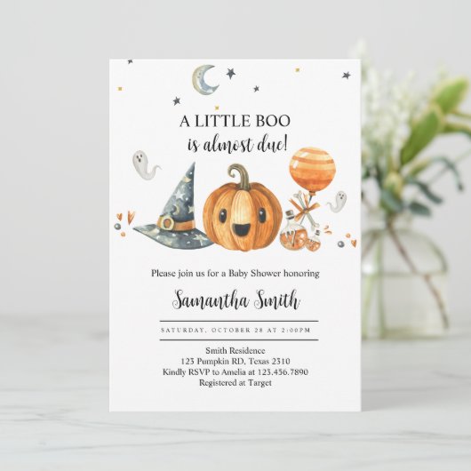 Halloween een Little Boo Pumpkin Baby shower Kaart (Staand voorkant)