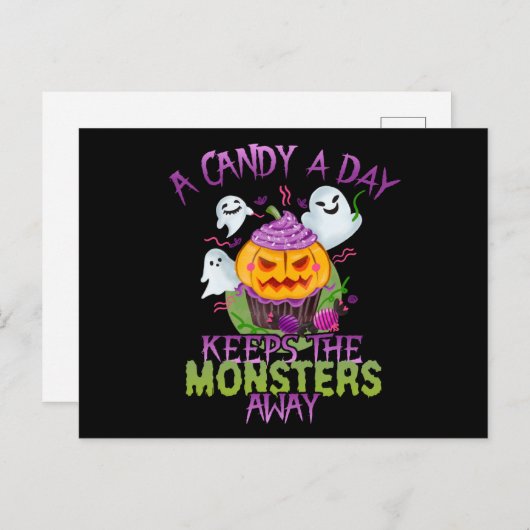 Halloween een Snoep per dag houdt de monsters weg Briefkaart (Voorkant / Achterkant)