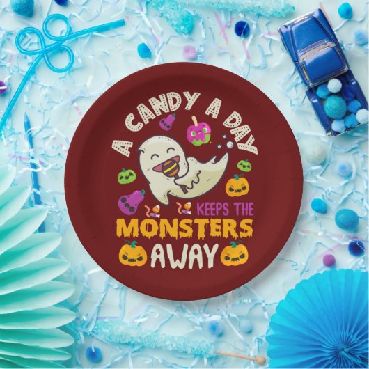 Halloween een Snoep per dag houdt de monsters weg Papieren Bordje (Feest)
