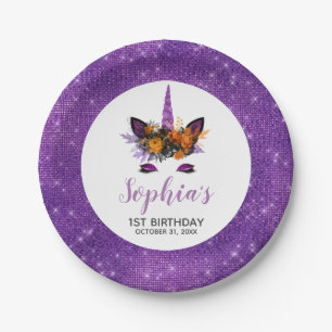 Halloween Eenhoorn Paarse Glitter Verjaardagsfeest Papieren Bordje