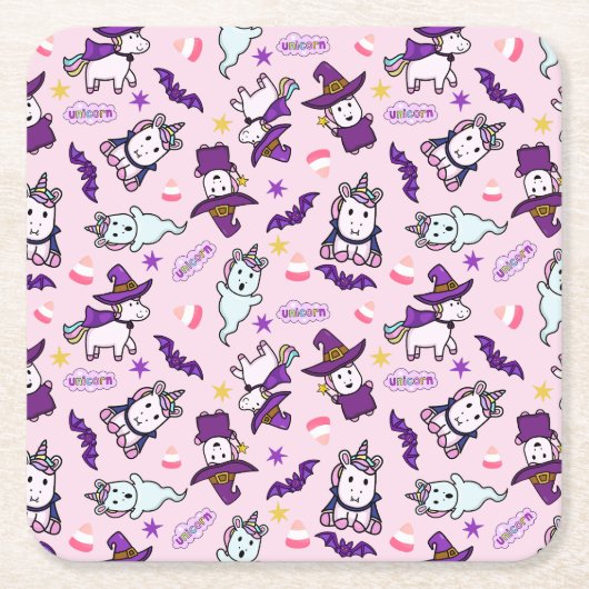 Halloween Eenhoorns Kartonnen Onderzetters (Voorkant)