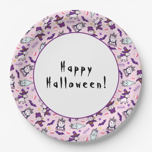 Halloween Eenhoorns Papieren Bordje (Voorkant)