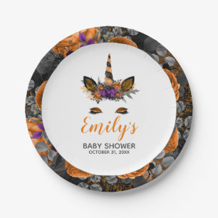 Halloween Eenhoring Oranje Zwart Baby Shower Papieren Bordje