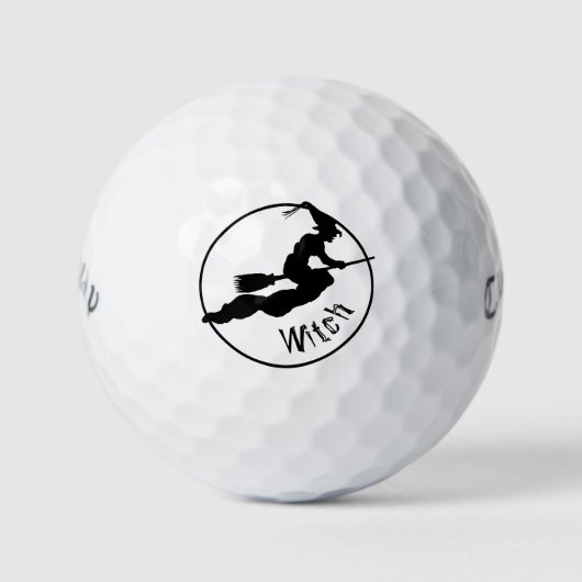 Halloween Eenvoudige Vliegende Heks Silhouette Zwa Golfballen (Voorkant)