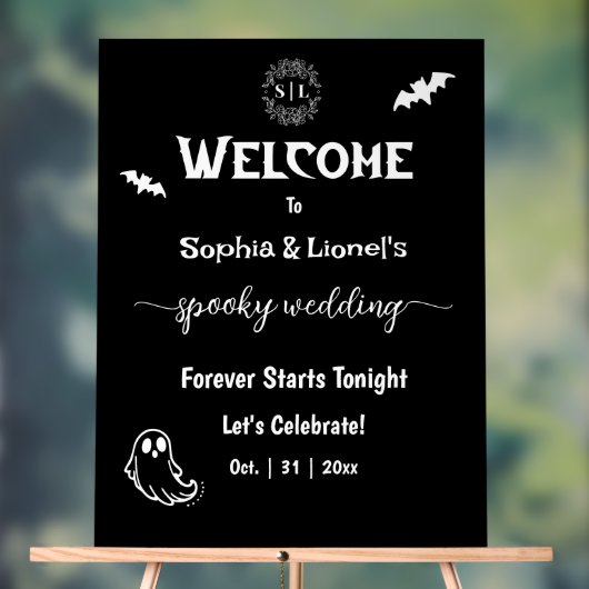 Halloween Eenvoudige Zwart-Wit Huwelijksbegroeting Acryl Bord (Neutraal)