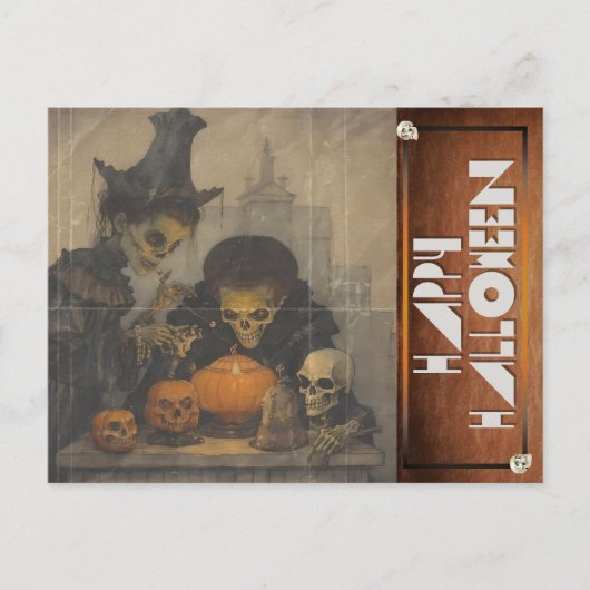  Halloween Eerie Skeletons Carving Pompoenen Feestdagenkaart (Voorkant)