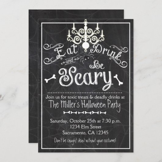 Halloween Eet Drink Wees eng krijtbord uitnodiging (Voorkant / Achterkant)