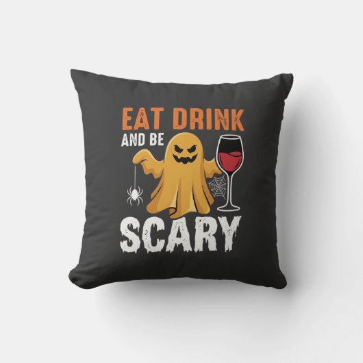 Halloween Eet Drink Wees Schrikbarend Geest Design Kussen (Voorkant)