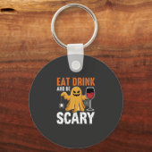 Halloween Eet Drink Wees Schrikbarend Geest Design Sleutelhanger (Voorkant)