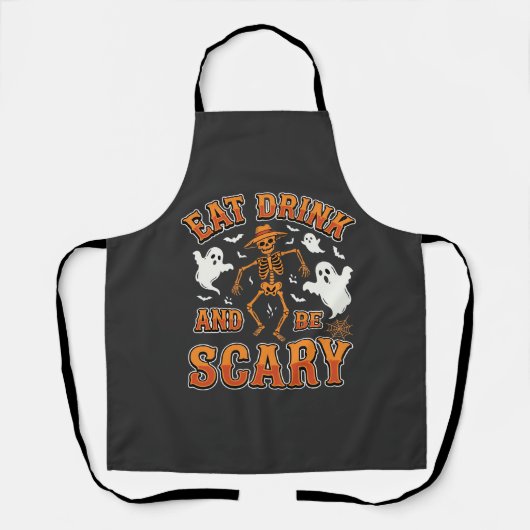 Halloween Eet Drink Wees Schrikbarend Geest Ontwer Schort (Voorkant)