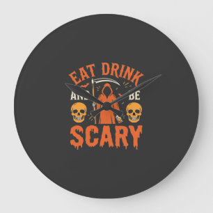 Halloween Eet Drink Wees Schrikwekkend Oogst Desig Grote Klok