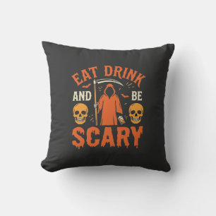 Halloween Eet Drink Wees Schrikwekkend Oogst Desig Kussen