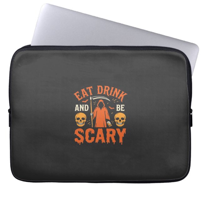 Halloween Eet Drink Wees Schrikwekkend Oogst Desig Laptop Sleeve (Voorkant)