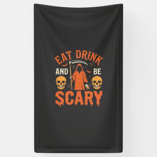 Halloween Eet Drink Wees Schrikwekkend Oogst Desig Spandoek (Verticaal)