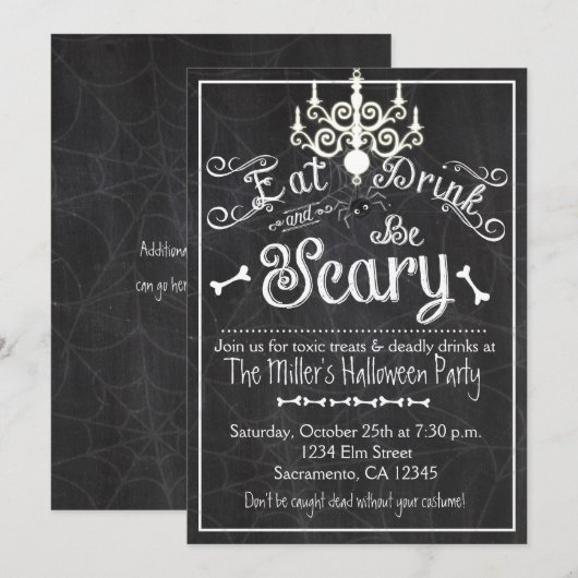 Halloween Eet Drinken Wees Bang Schoolbord Uitnodi Kaart (Voorkant / Achterkant)