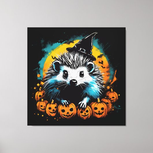 Halloween egel en pompoenen schattig canvas afdruk (Voorkant)