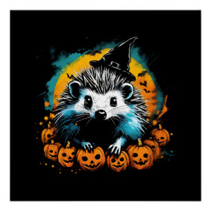 Halloween egel en pompoenen schattig perfect poster