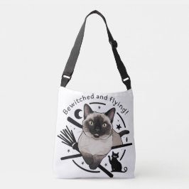 Halloween Elegance: De vliegende Siamese kat Crossbody Tas