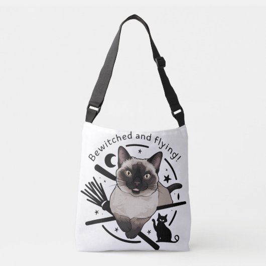 Halloween Elegance: De vliegende Siamese kat Crossbody Tas (Voorkant)