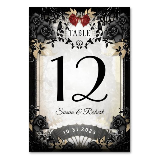 Halloween Elegant Black Roos Table Number Card Kaart (Achterkant)