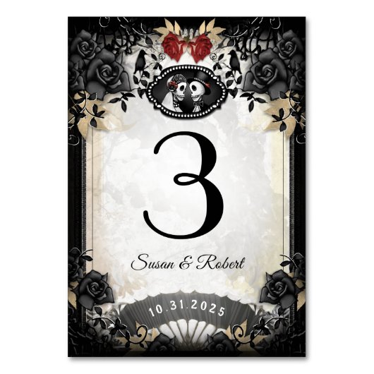 Halloween Elegant Black Roos Table Number Card Kaart (Voorkant)