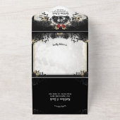 Halloween Elegant Black Roos Wedding Skeletons All In One Uitnodiging (Buitenkant)