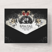 Halloween Elegant Black Roos Wedding Skeletons All In One Uitnodiging (Achterkant)