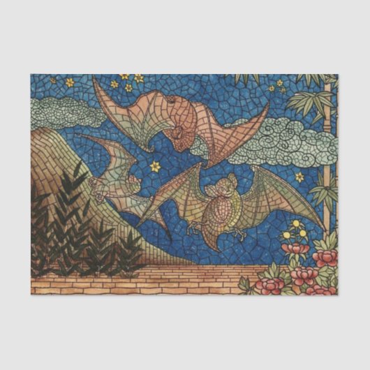 Halloween Elegant Blue Gold Mosaic Bat Beauful Tissuepapier (Voorkant)