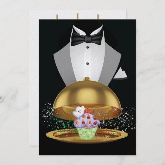 Halloween Elegant Cupcake Uitnodiging - SRF (Voorkant / Achterkant)