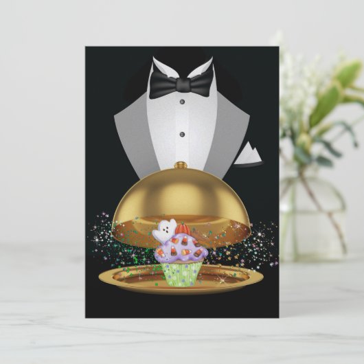 Halloween Elegant Cupcake Uitnodiging - SRF (Staand voorkant)