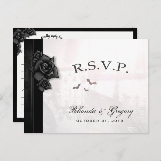 Halloween Elegant Gothic Black MENU Matching RSVP (Voorkant / Achterkant)