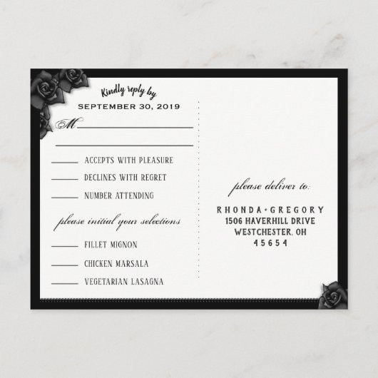 Halloween Elegant Gothic Zwart MENU Bijpassend RSV (Achterkant)