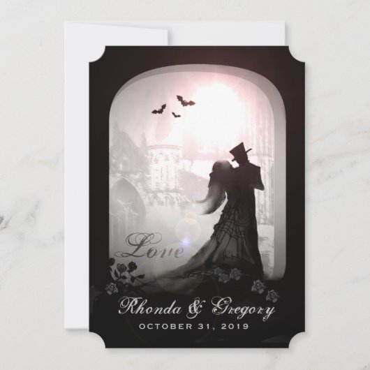 Halloween Elegant Love Silhouette Wedding Invite Kaart (Voorkant)