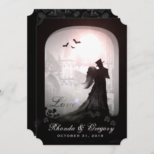 Halloween Elegant Love Silhouette Wedding Invite Kaart (Voorkant / Achterkant)
