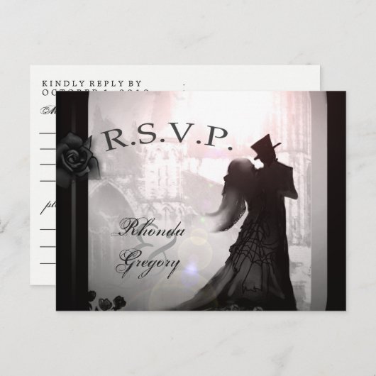 Halloween Elegant Lovers Zwart MENU Matching RSVP (Voorkant / Achterkant)