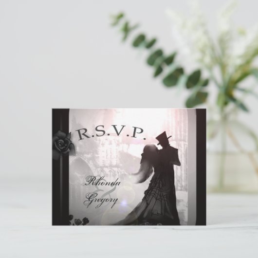 Halloween Elegant Lovers Zwart MENU Matching RSVP (Staand voorkant)