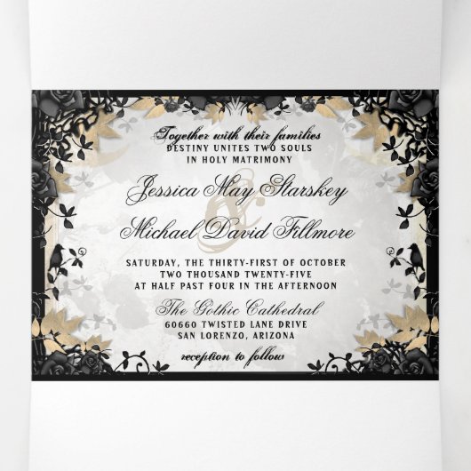 Halloween Elegant Roos "Samen met" NON-MENU Drieluik Uitnodiging (Binnenkant midden)